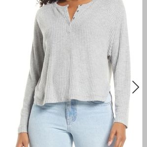 Bp. Oversize Snap Front Henley Top In Grey Heather